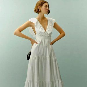 NWT Reformation Fairfield Dress White Maxi Long Gown Ruffle Tie Bridal Sz 2 $398